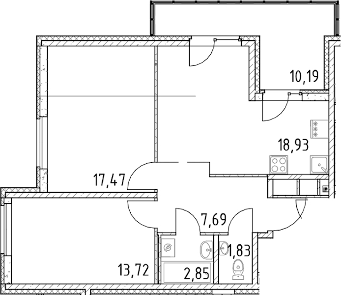 2-комнатная квартира 62.49 м², 8/23 эт., ЖК «Город Первых»